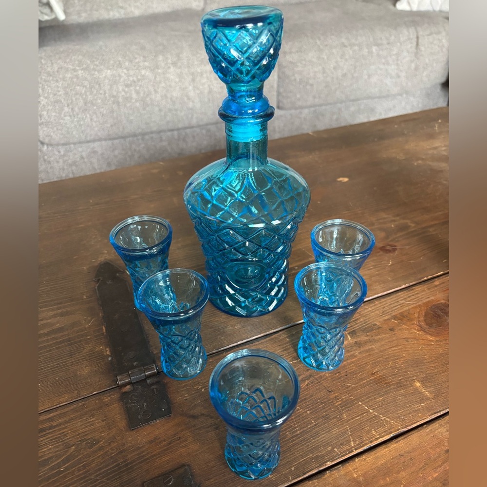 1960’s Vintage Royal Sealy Blue Glass Decanter Set